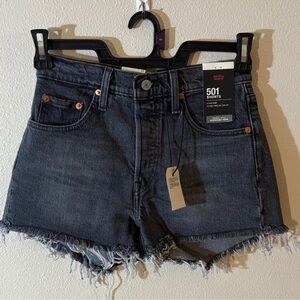 Levi's Women's 501 Frayed Hem Jean Shorts - Dark Blue